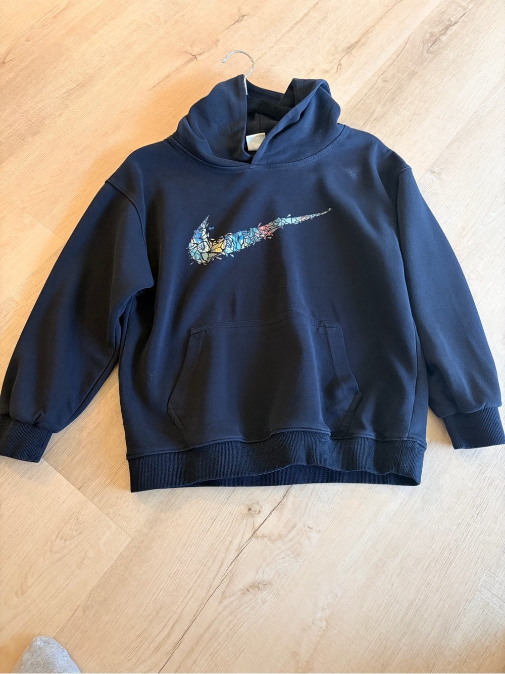 Nike Kids Navy Hoodie with Multicolor Mosaic Swoosh